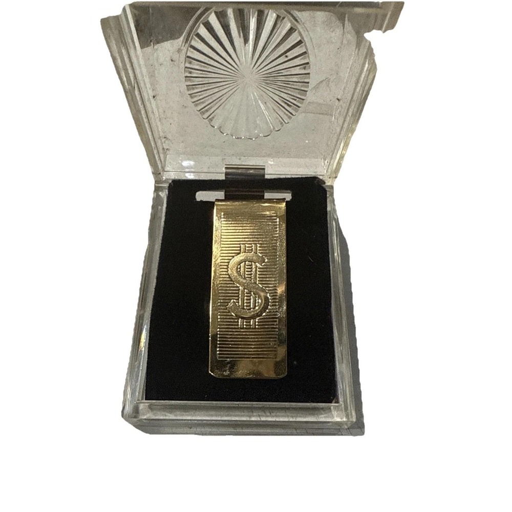 Vintage Money Clip with Dollar Sign Designe - Goldtone